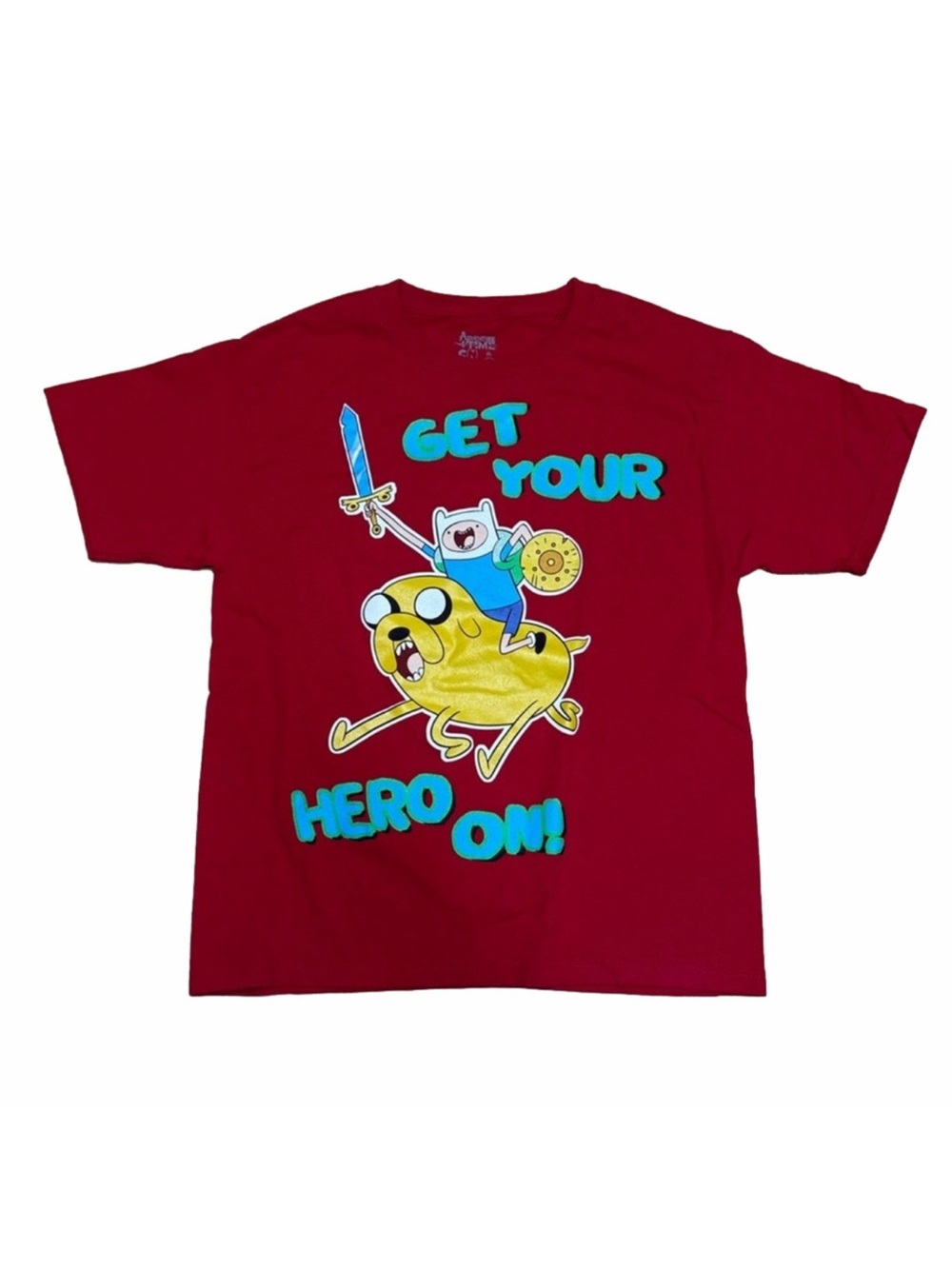 Adventure Time Cartoon Network Finn Jake Red Graphic Tee Shirt Kids M